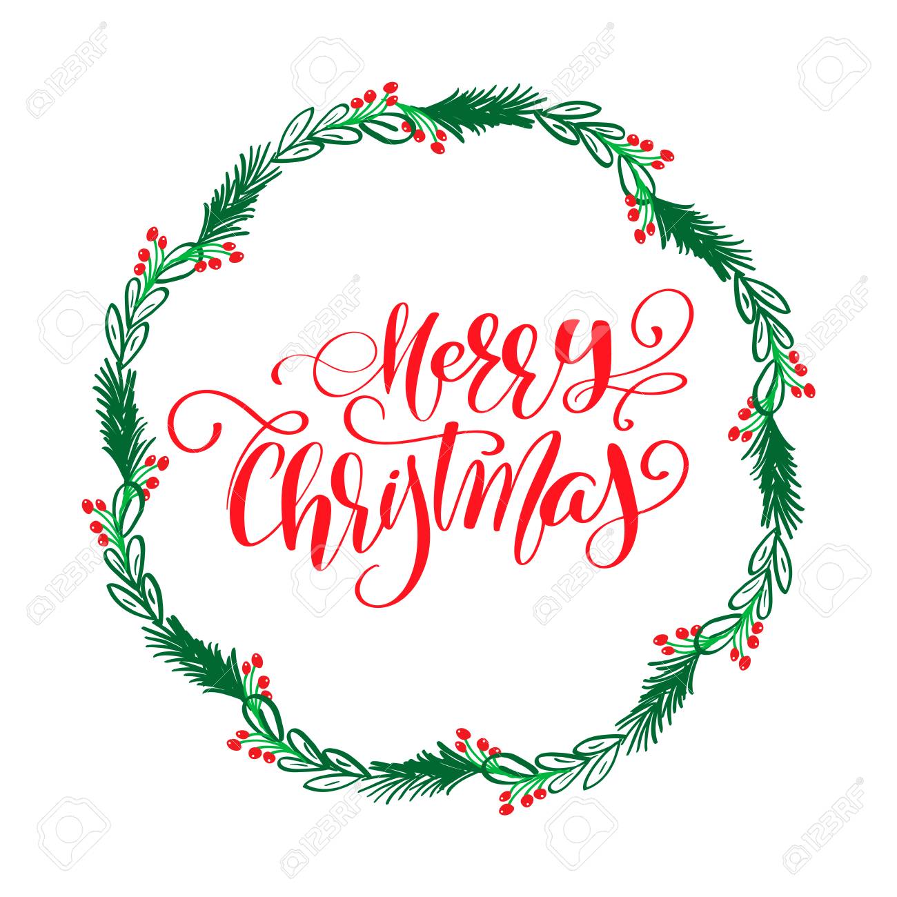 Merry Christmas Calligraphy Lettering Text And A Wreath With Royalty Free Cliparts Vectors And Stock Illustration Image 89598982