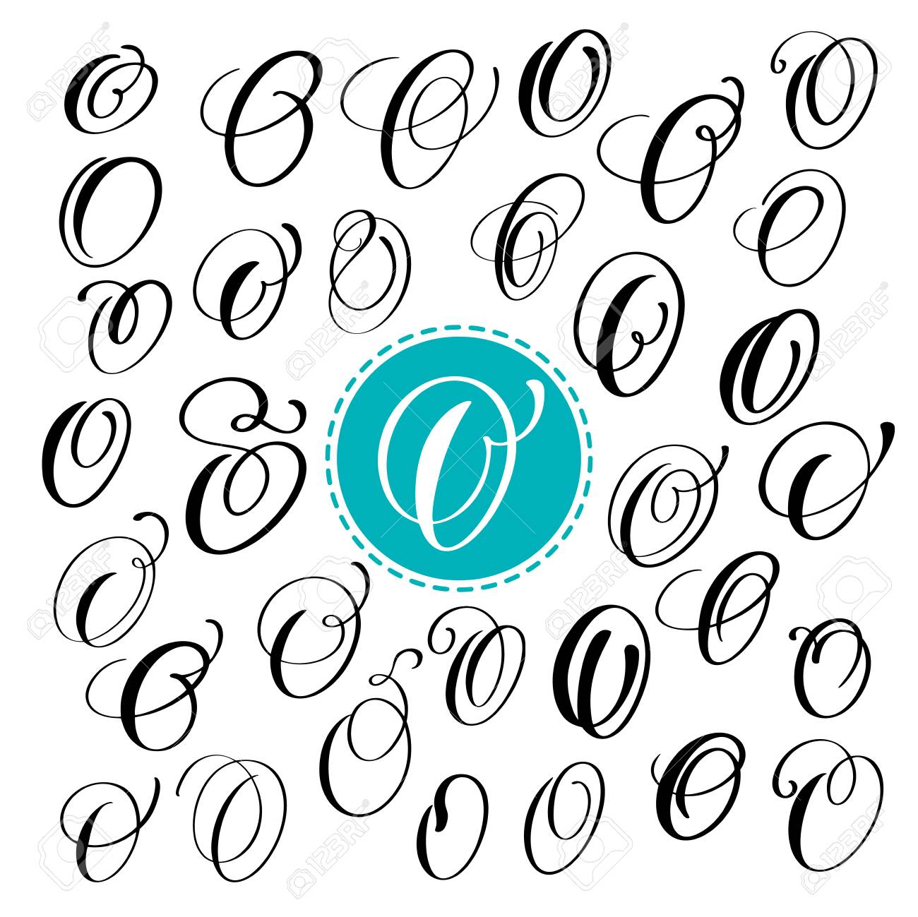 set letter o hand drawn vector flourish calligraphy script script letter