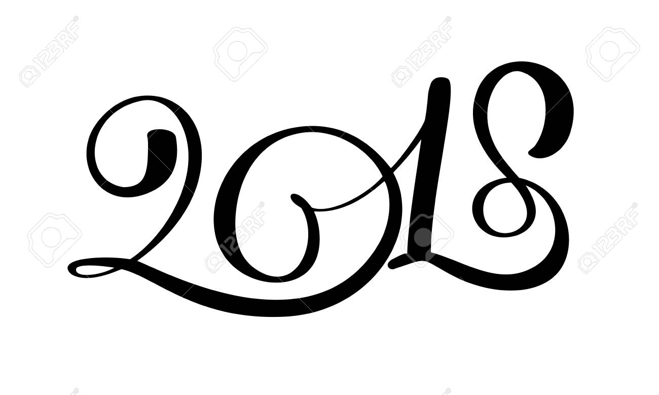 黒い数字のクリスマス18手描きの文字は 白い背景に描かれました 18年新年の書道付きグリーティングカードデザインテンプレート ベクトルイラスト の写真素材 画像素材 Image