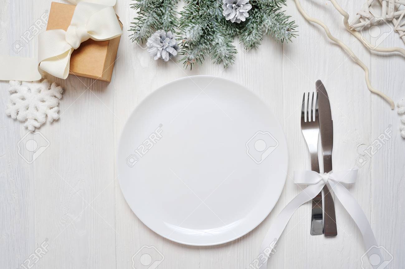 christmas table setting on white wooden table christmas card table setting template