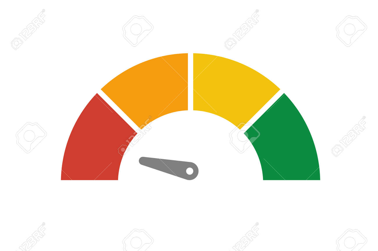 Compteur Vectoriel Avec Flèche Pour Tableau De Bord Avec Indicateurs Verts,  Jaunes, Rouges. Jauge De Tachymètre. Niveaux De Risque Faible, Moyen, Élevé  Et. Bitcoin Indice De Peur Et De Cupidité Crypto-monnaie Clip