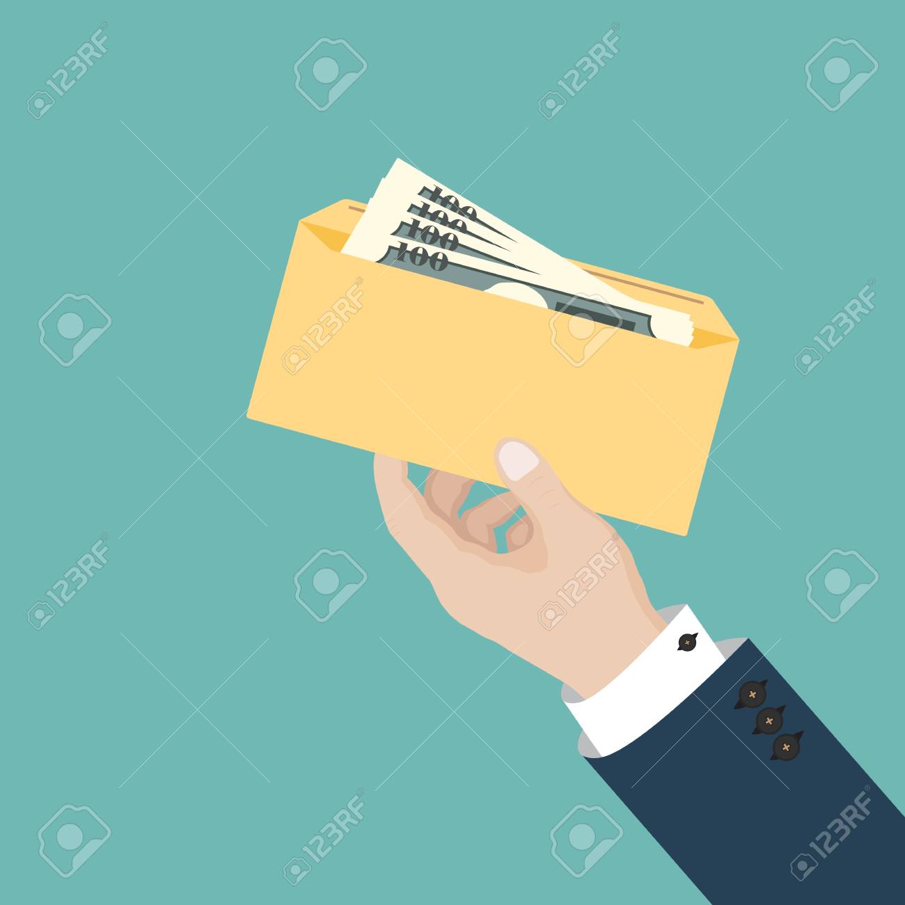 businessman holds envelope with money vector illustration in envelope with money