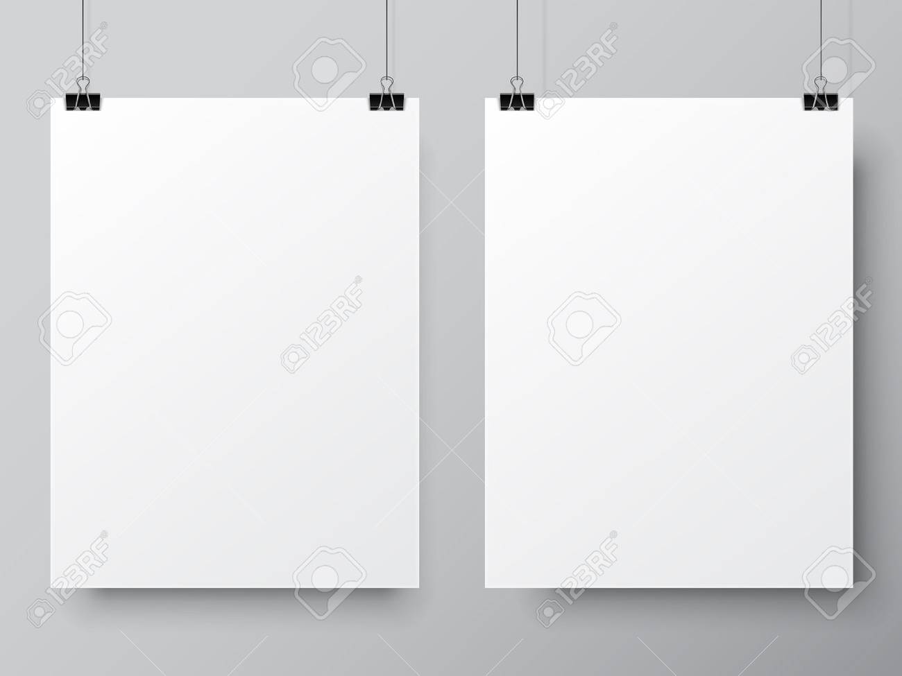 two blank white paper lists hanging on pins poster mock up template