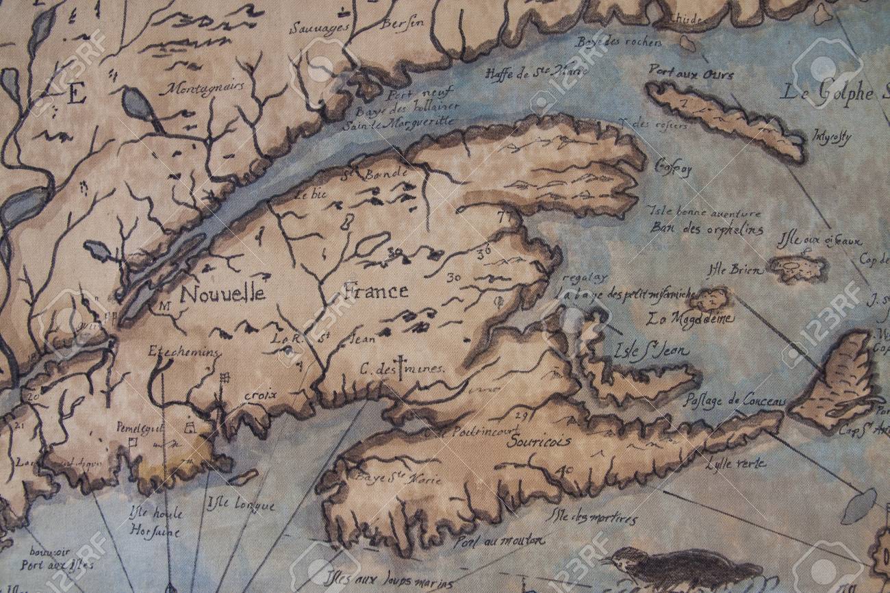 Une Carte Dessinee A La Main Ancienne Du Quebec Connu Sous Le Nom Nouvelle France Banque D Images Et Photos Libres De Droits Image