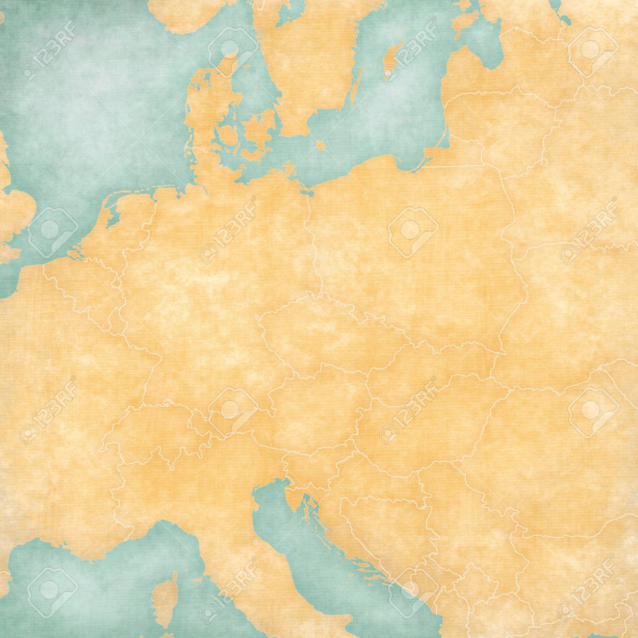 Blank Map Of Europe With Borders Blank Map Of Central Europe With Country Borders In Soft Grunge And Vintage  Style, Like Old Paper With Watercolor Painting. Stock Photo, Picture And  Royalty Free Image. Image 102344123.