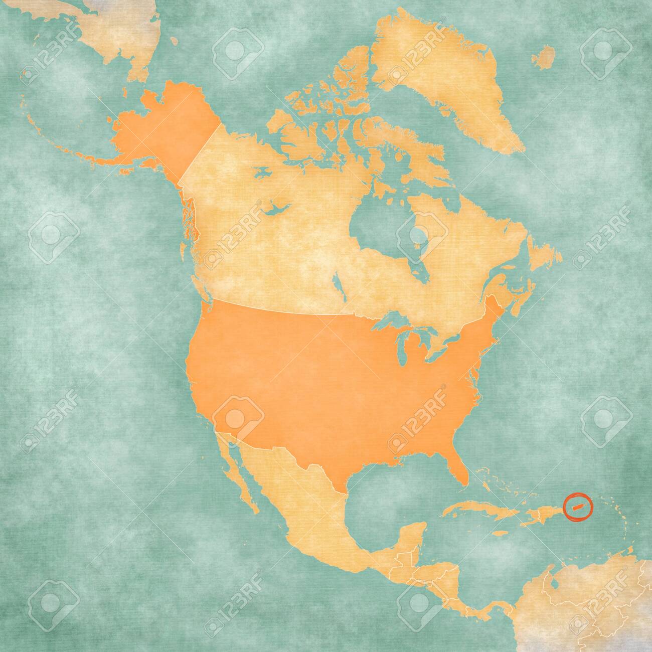 Puerto Rico Usa On The Map Of North America In Soft Grunge And Vintage Style Like Old Paper With Watercolor Painting Stock Photo Picture And Royalty Free Image Image