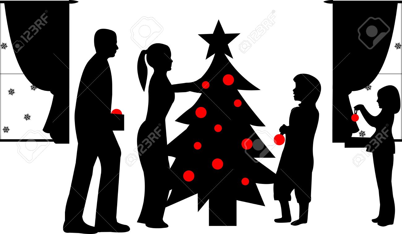 Black People Decorating For Christmas family decorating christmas tree in winter silhouette, one in Black People Decorating For Christmas family decorating christmas tree in winter silhouette, one in