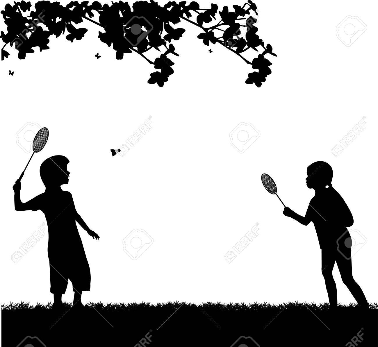 Spring Silhouettes And Shadows >> Kids Playing Badminton Outdoor In Spring Silhouette One In The Spring Silhouettes And Shadows >> Kids Playing Badminton Outdoor In Spring Silhouette One In The