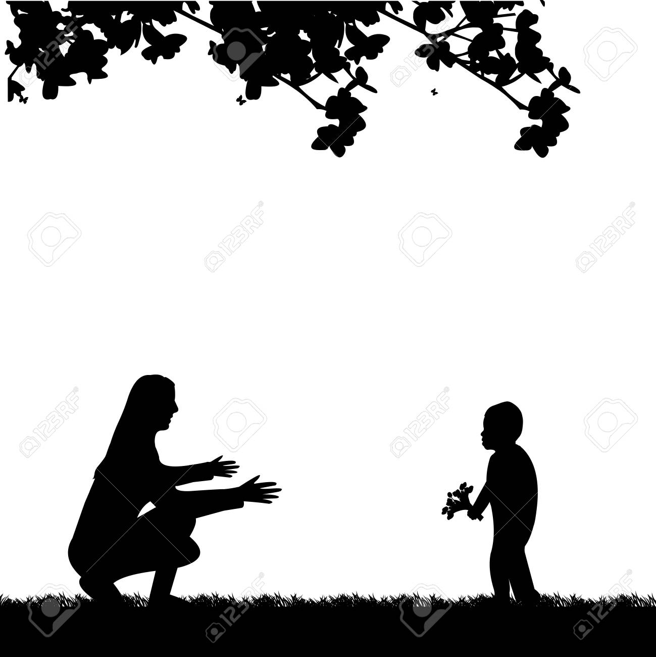 赤ちゃんは 同様の画像のシリーズの1 花束のシルエットの母をもたらしますのイラスト素材 ベクタ Image