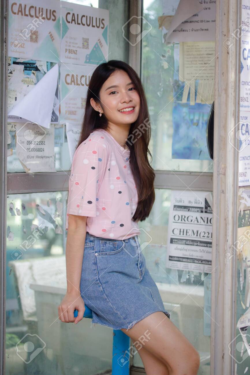 pink shirt blue jeans