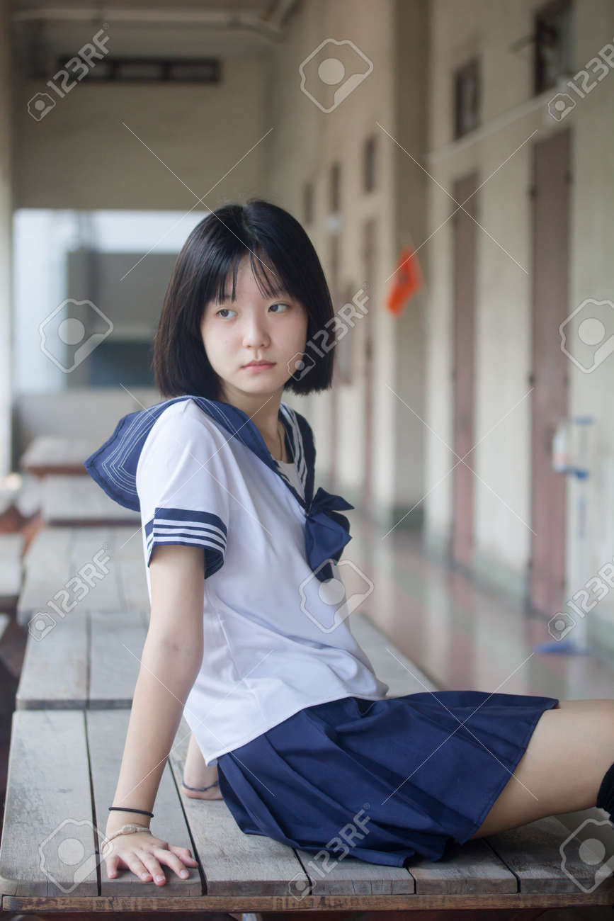 Japanese Teen Beautiful Girl In Student Smile And Relax Stock Photo,  Picture and Royalty Free Image. Image 190984981.