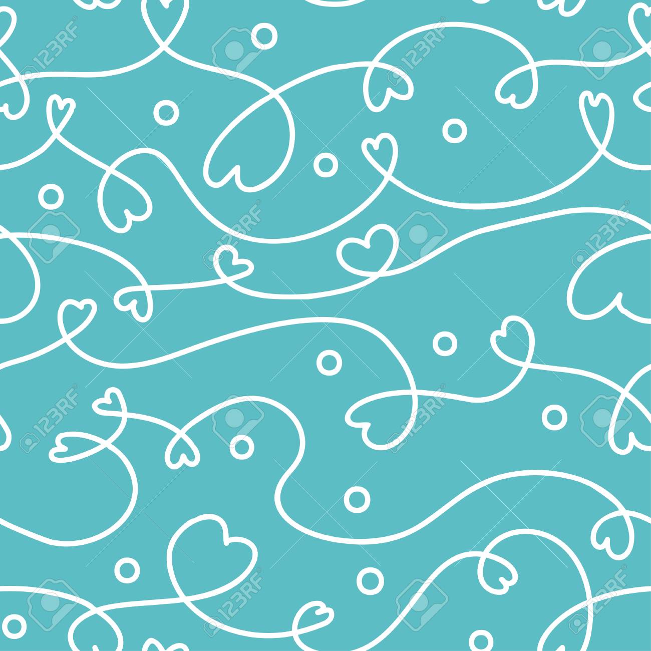 Seamless pattern with tangled intertwined lines with stylized hearts. Blue vintage background with white scribble. Vector illustration. Eps-8 - 124973925 Seamless pattern with tangled intertwined lines with stylized hearts. Blue vintage background with white scribble. Vector illustration. Eps-8 - 124973925