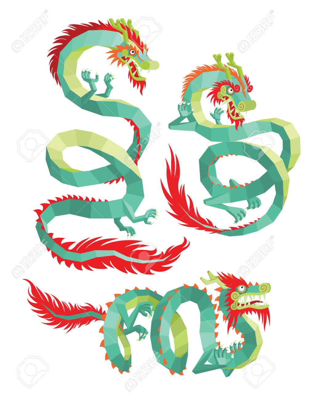 多角形の中国のドラゴンのセットです 白い背景に伝説的な中国の龍 中国の龍 のイラスト素材 ベクタ Image 多角形の中国のドラゴンのセットです 白い背景に伝説的な中国の龍 中国の龍 のイラスト素材 ベクタ Image