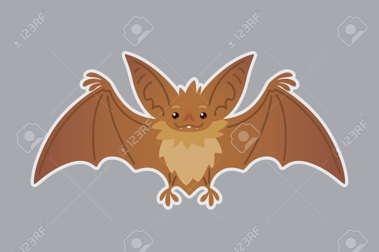 コウモリの動物 シルエットシレイヤーを使用したフラットなスタイルのバット耳茶色の生き物のベクトルイラスト ステッカー デザイン 印刷 アートワークの要素 かわいいハロウィーンのコウモリの吸血鬼のアイコン のイラスト素材 ベクタ Image