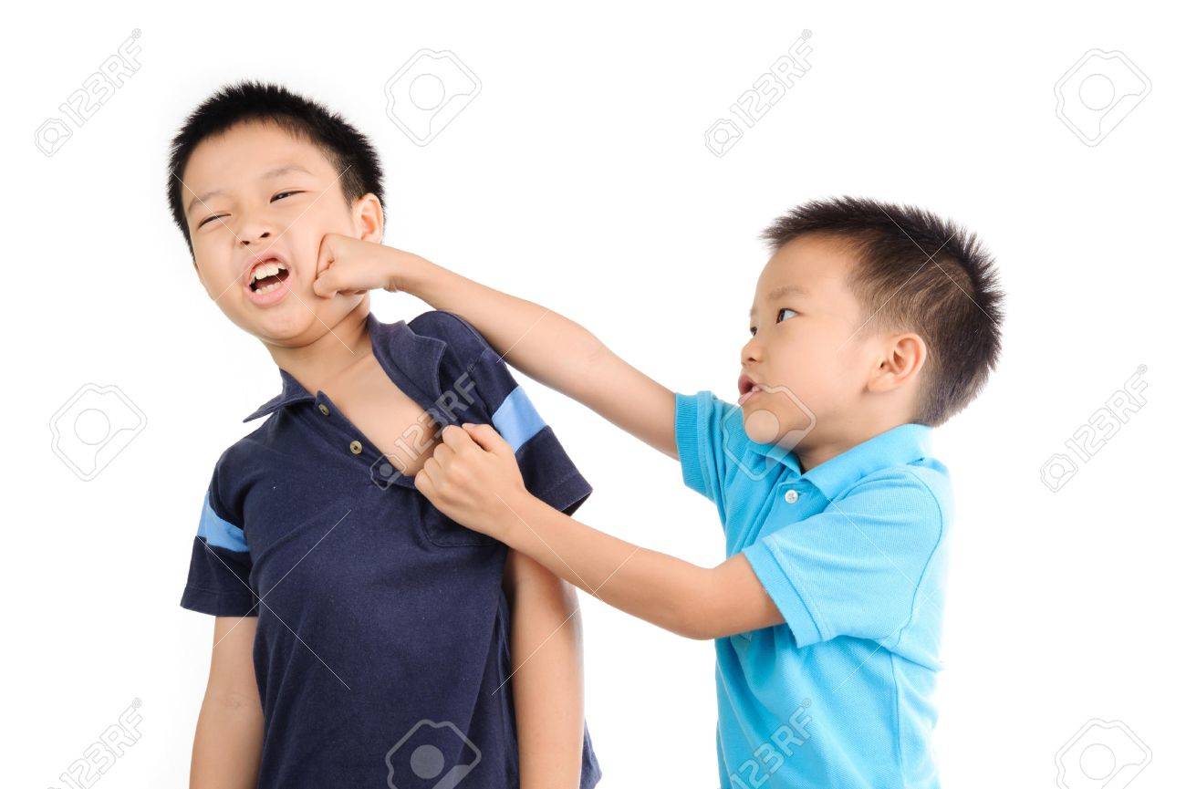 Boys are brother punch and fighting on white background - 41064107 Boys are brother punch and fighting on white background - 41064107