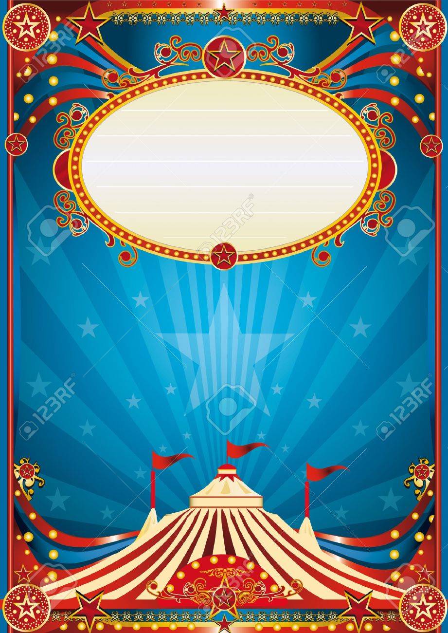 スポット Ligth とポスターの青いサーカス背景 あなたのメッセージを読んでください のイラスト素材 ベクタ Image