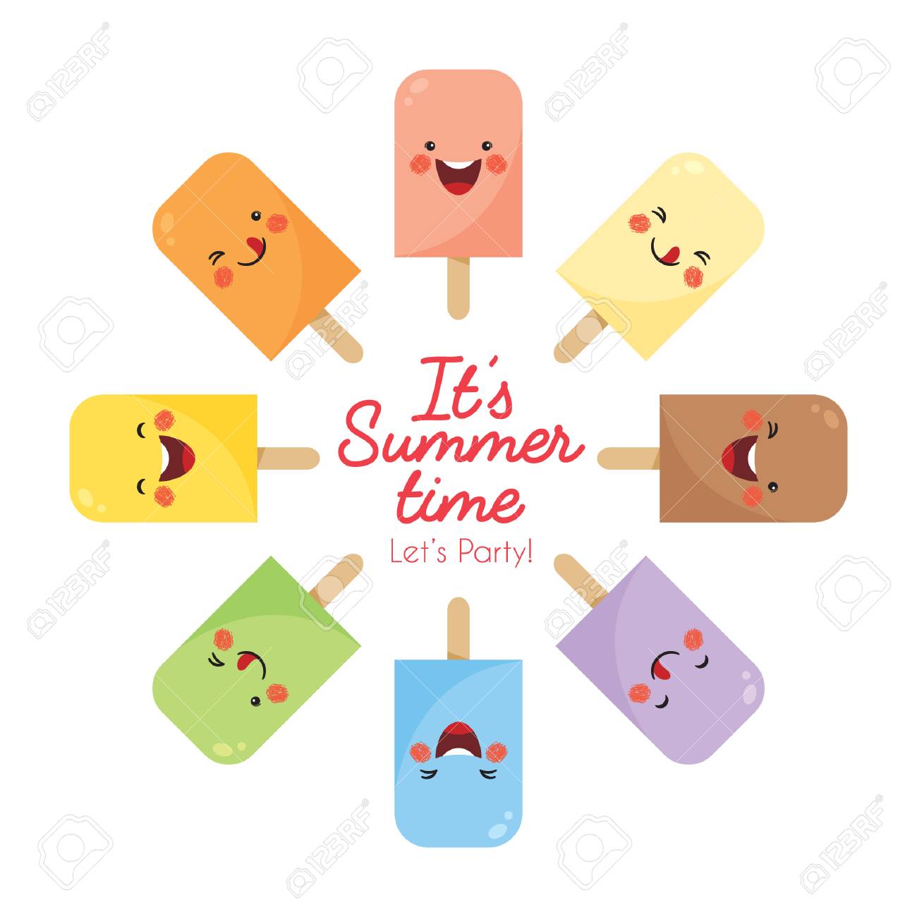 様々 な味のアイスキャンディーのベクトルを設定します かわいい笑顔 アイスキャンディー漫画に 白い背景で隔離 のイラスト素材 ベクタ Image