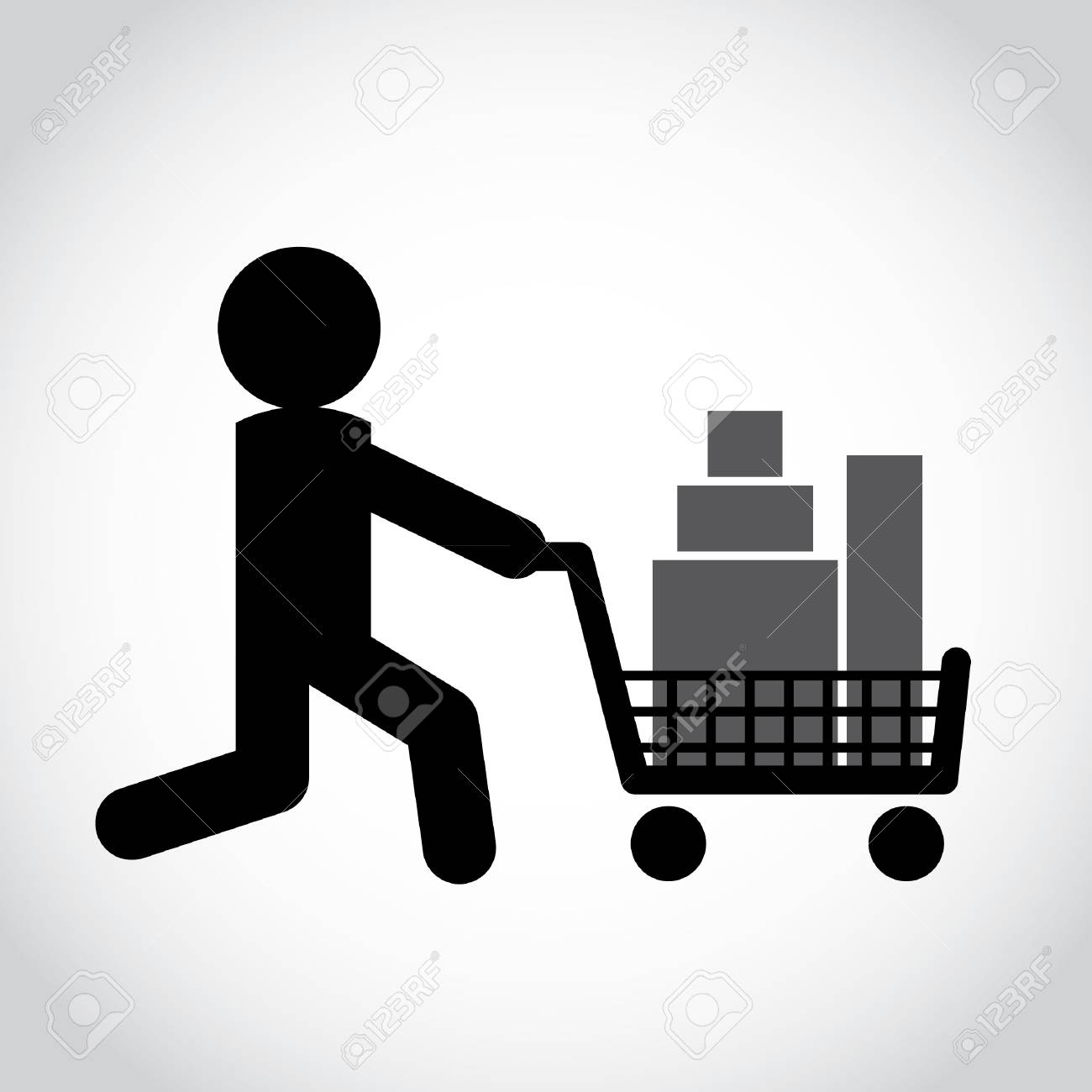 スティック図の男が商品をショッピングカートを押します 記号や買い物客のアイコン ベクトル ショッピング ピクトグラム のイラスト素材 ベクタ Image