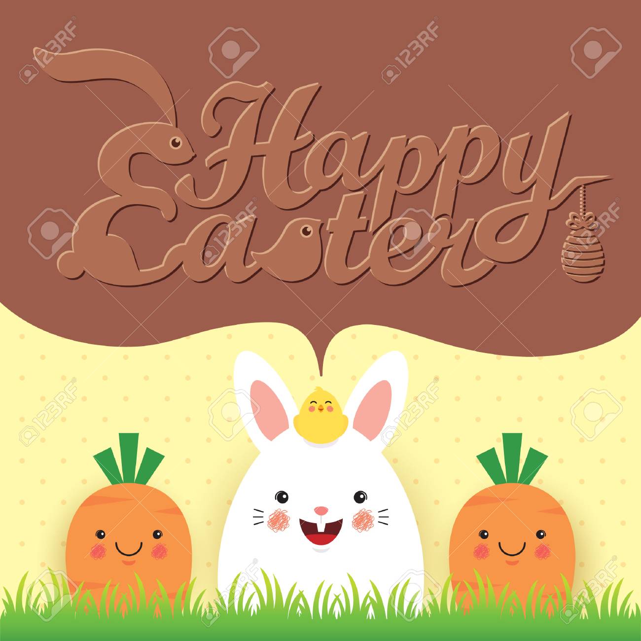 easter greeting card template design cute cartoon rabbit baby