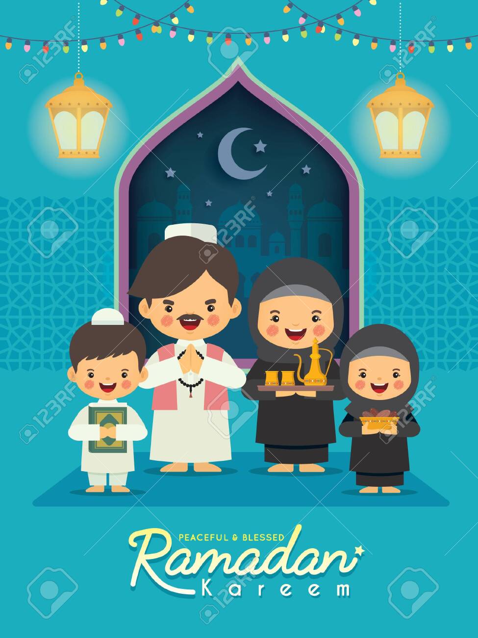 Ramadan Kareem Greeting Illustration. Cartoon Muslim Or Arabian.. Royalty  Free Cliparts, Vectors, And Stock Illustration. Image 145064375.