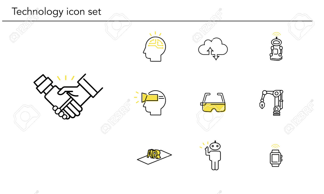 다양한 기술 아이콘은 노란색과 검정색 벡터 그림을 설정합니다. 로열티 무료 사진, 그림, 이미지 그리고 스톡포토그래피. Image  175555501