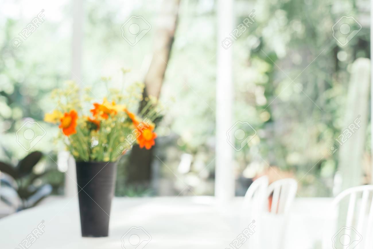 Blurred Background Flower Vase In Coffee Shop Blur Background