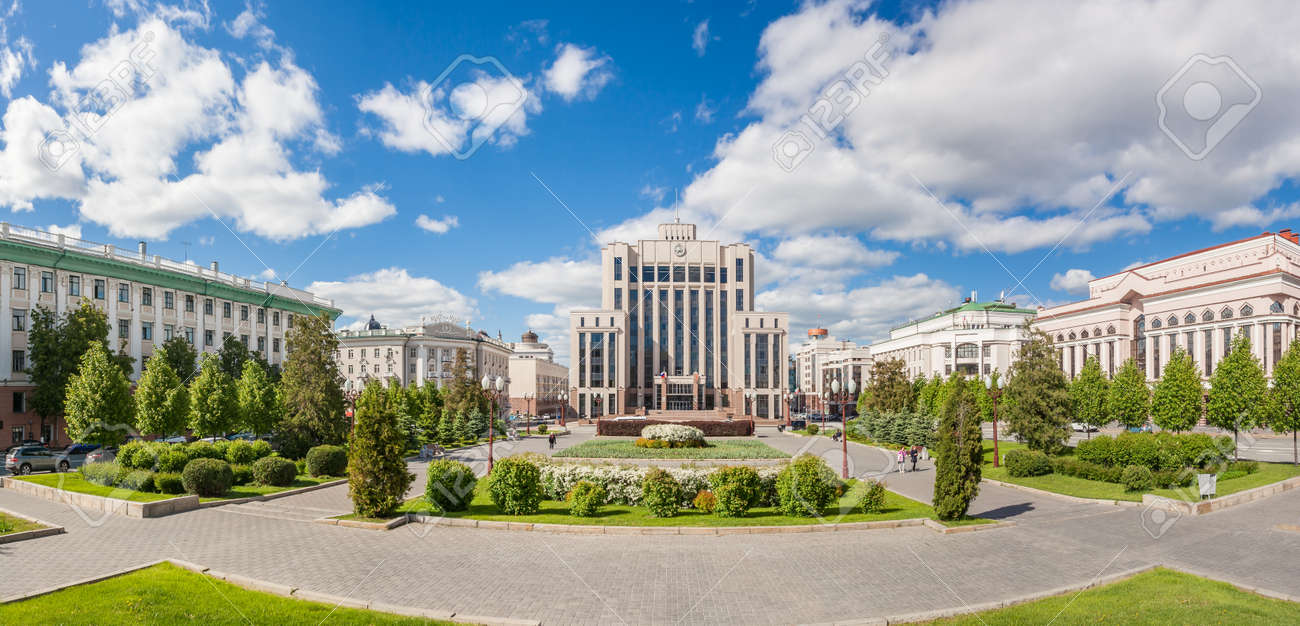 Kazan city, Republic of Tatarstan/Russia - may 24 2019: Panorama of Freedom Square in summer - 142402788 Kazan city, Republic of Tatarstan/Russia - may 24 2019: Panorama of Freedom Square in summer - 142402788
