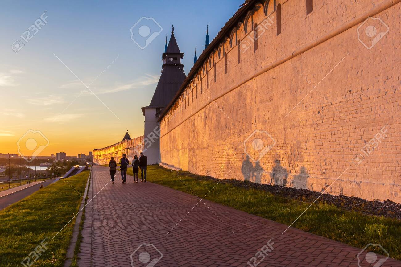 Kazan city, Republic of Tatarstan/Russia - may 25 2019: Sunset light on the Preobrazhenskaya tower of the Kremlin - 142402793 Kazan city, Republic of Tatarstan/Russia - may 25 2019: Sunset light on the Preobrazhenskaya tower of the Kremlin - 142402793