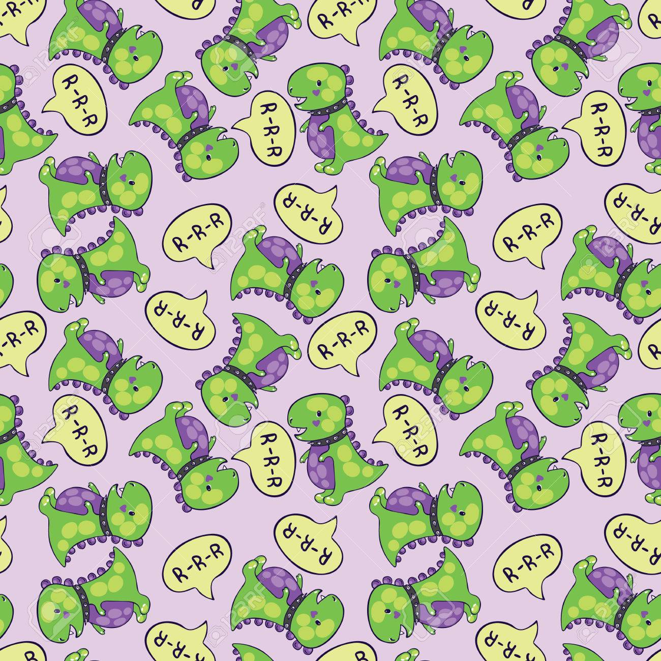 Vector Seamless Wallpaper With Green Dinosaur Royalty Free Cliparts Vectors And Stock Illustration Image