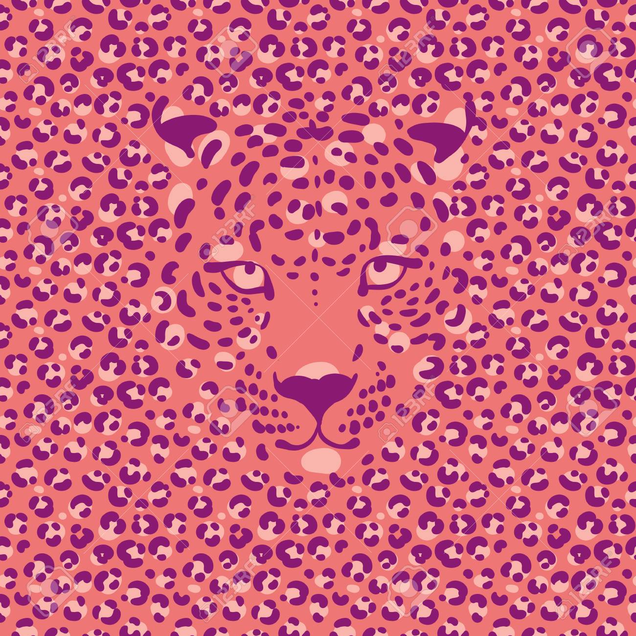 ヒョウ柄とヒョウの銃口のシルエットでシームレスな壁紙 のイラスト素材 ベクタ Image