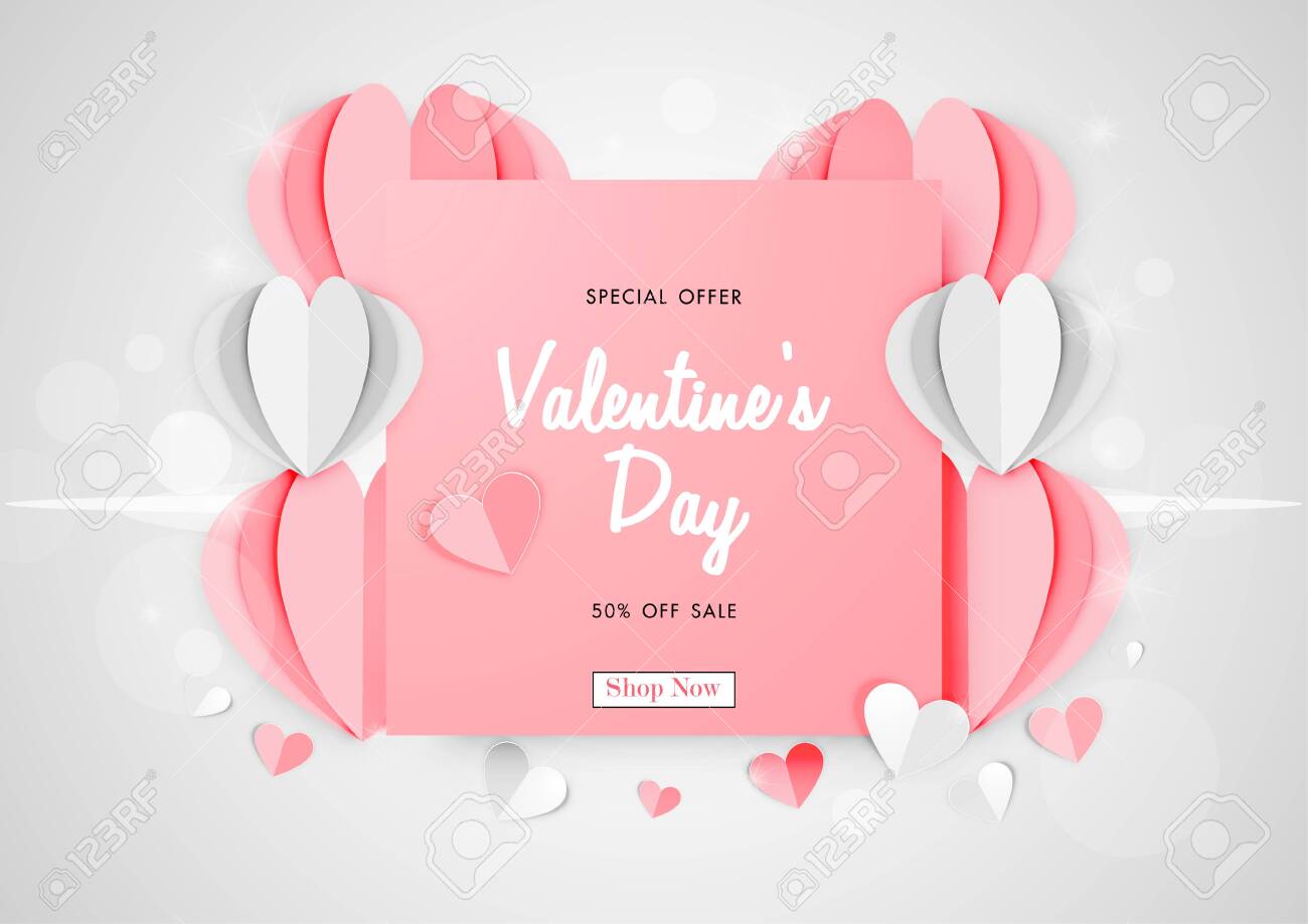 Valentines Day Sale Background With Paper Art Of Origami Heart
