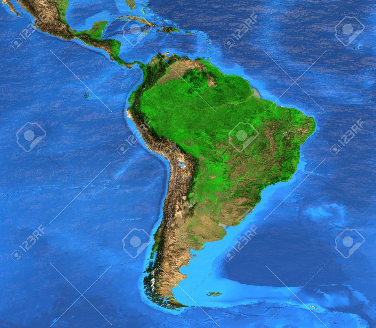 detailed satellite view of the earth and its landforms south america map elements of