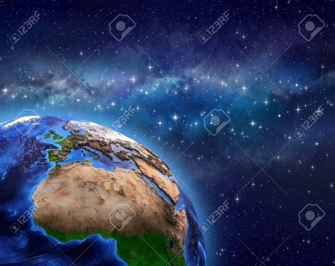 Planet Earth In Deep Space, Star Cluster And Milky Way Far Behind - 3D  Illustration - Elements Of This Image Furnished By NASA Stock Photo,  Picture and Royalty Free Image. Image 85105325., image size:1300x1031