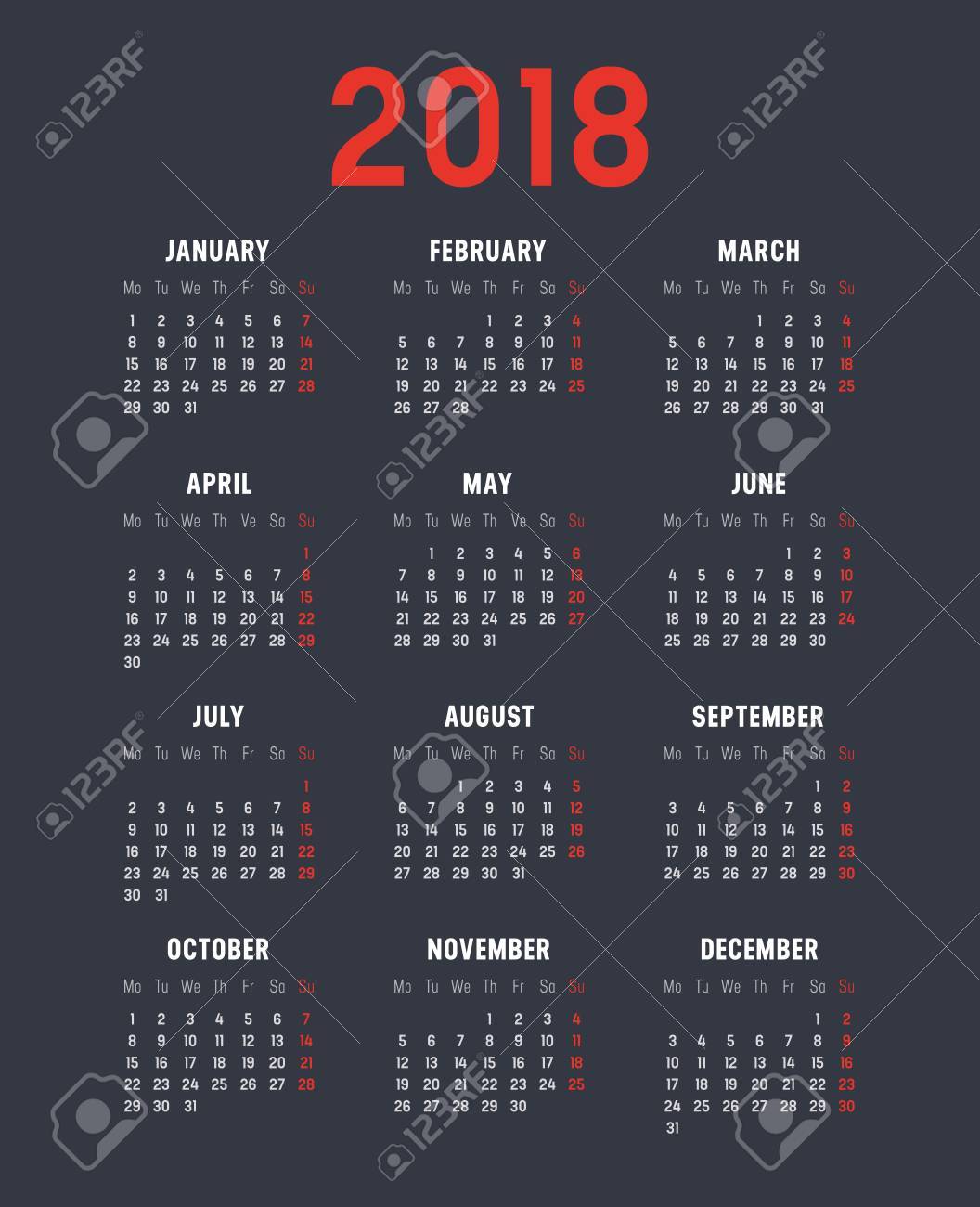 黒い背景に 18 年シンプルなカレンダーです のイラスト素材 ベクタ Image