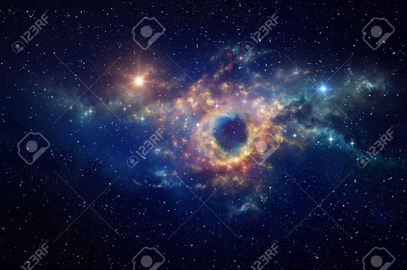 Black hole and cosmic waves into deep space. Nebula at the center of a galaxy clusters in universe. Stars constellations background. - 163945672 Black hole and cosmic waves into deep space. Nebula at the center of a galaxy clusters in universe. Stars constellations background. - 163945672
