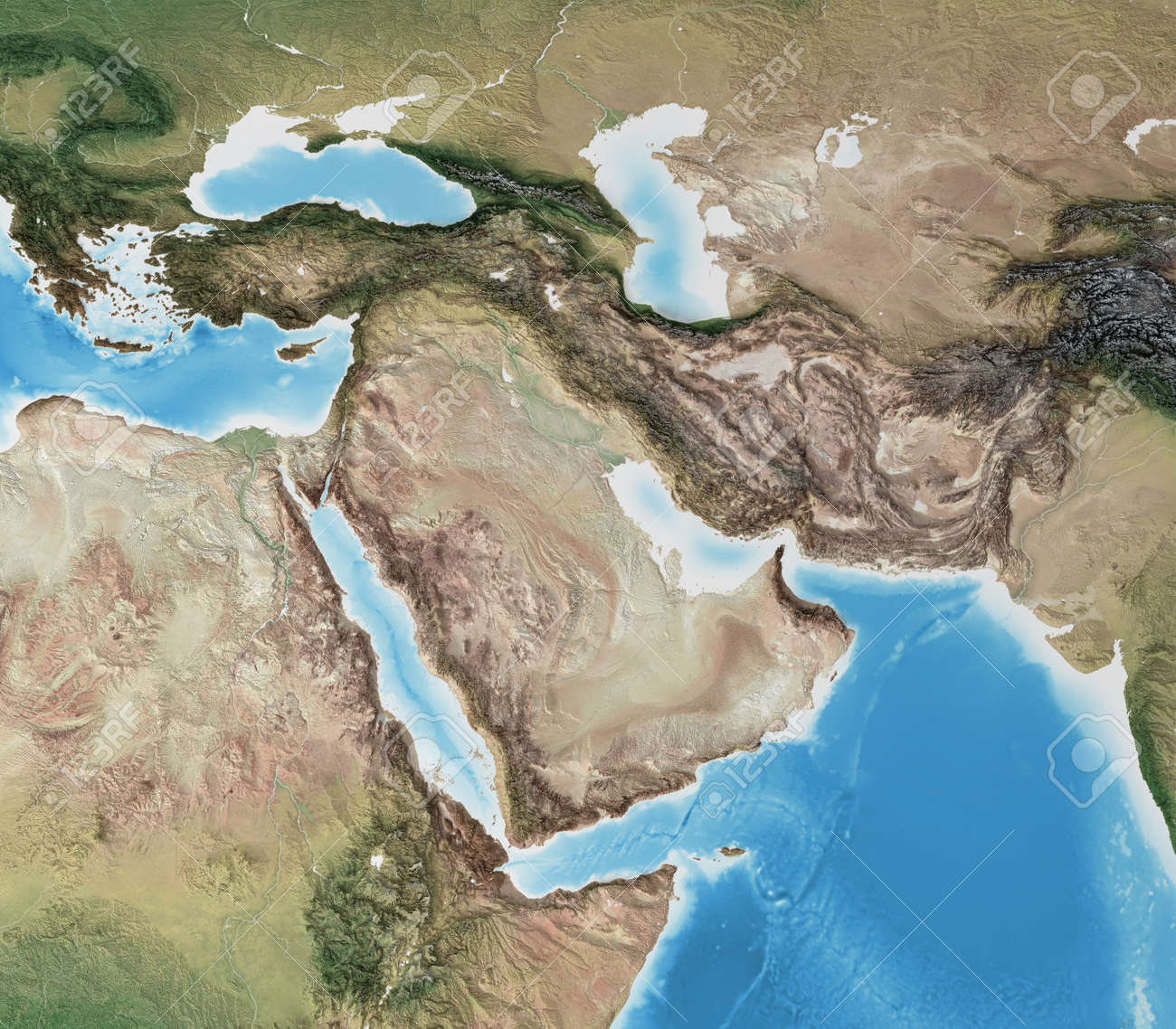 Physical map of Middle East, with high resolution details. Flattened satellite view of Planet Earth, its geography and topography. 3D illustration - 167169789 Physical map of Middle East, with high resolution details. Flattened satellite view of Planet Earth, its geography and topography. 3D illustration - 167169789