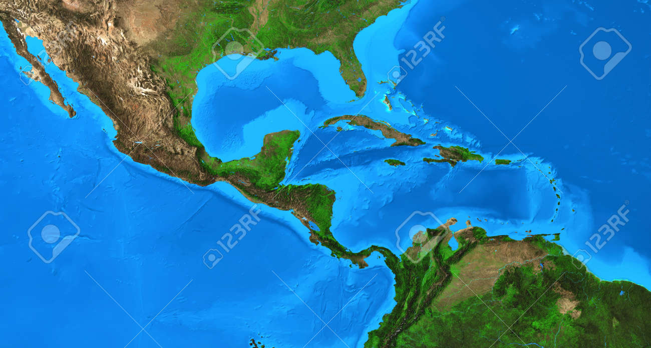 Physical map of Central America and the Caribbean. Detailed flat view of the Planet Earth and its land forms. 3D illustration - 168155268 Physical map of Central America and the Caribbean. Detailed flat view of the Planet Earth and its land forms. 3D illustration - 168155268