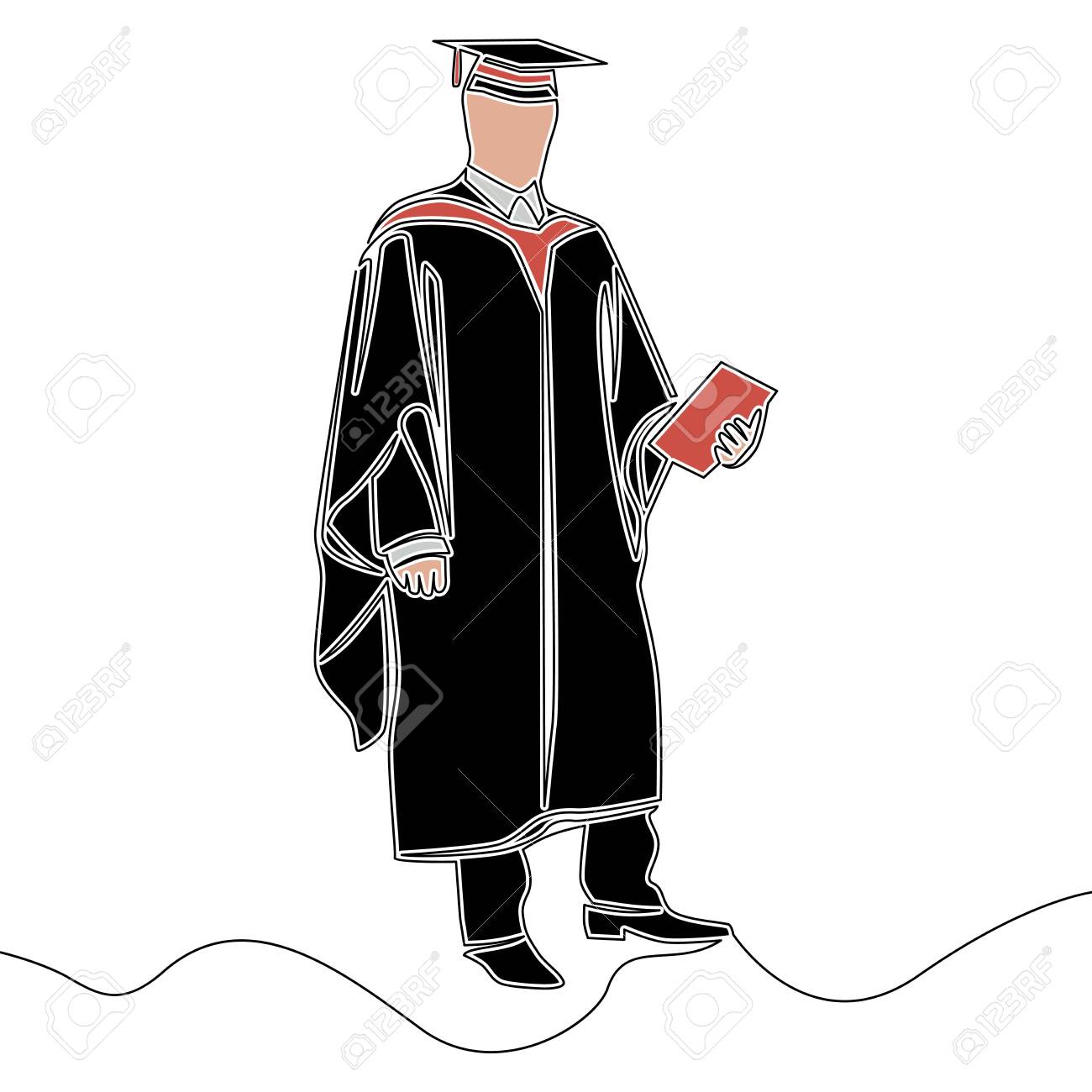 pic Graduation Cap And Gown Drawing flat colorful continuous drawing line art male graduate in gown and graduation cap icon vector illustration concept