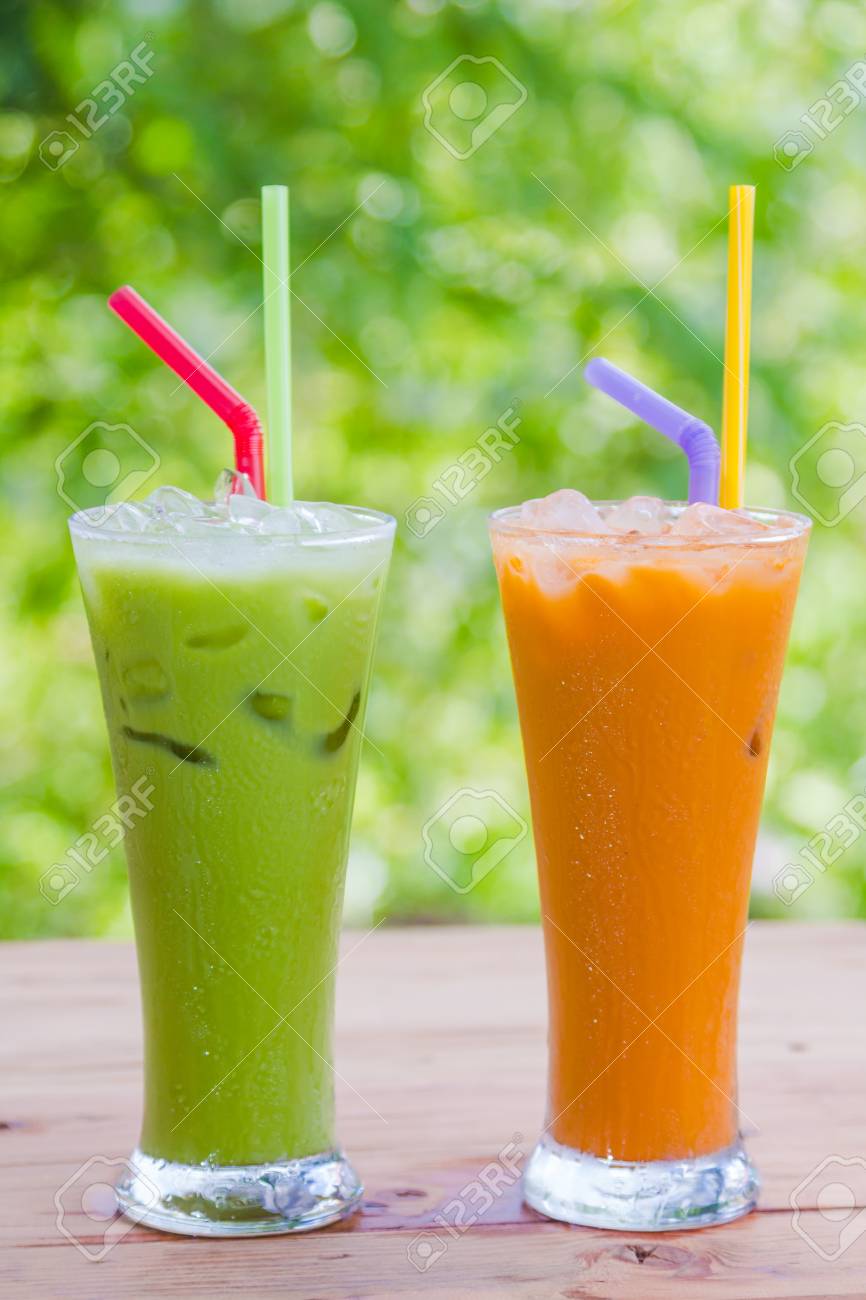 Thai Ice Tea Milk And Green Milk Tea On Green Background Stock Photo Picture And Royalty Free Image Image 35519376