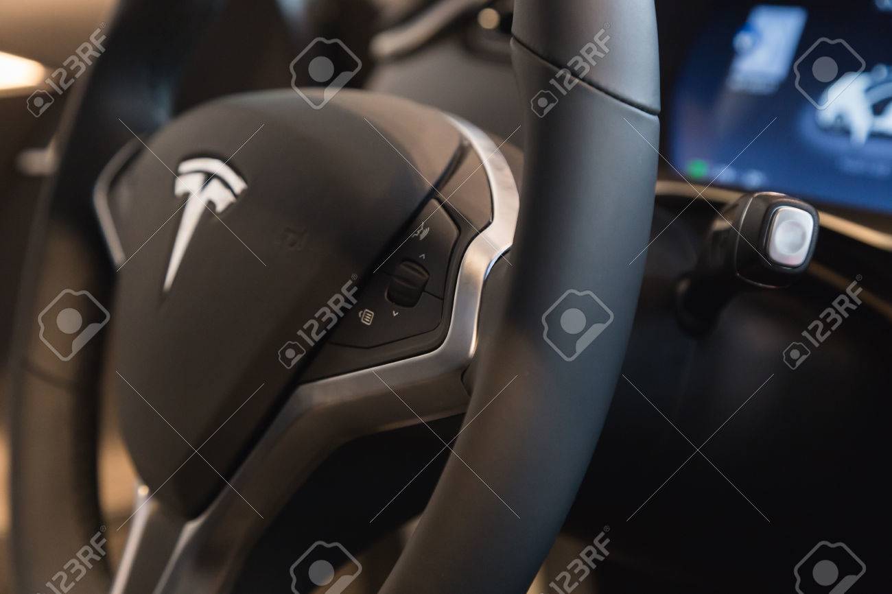 Milan Italy March 31 2016 Interior Of Tesla Model S 90d