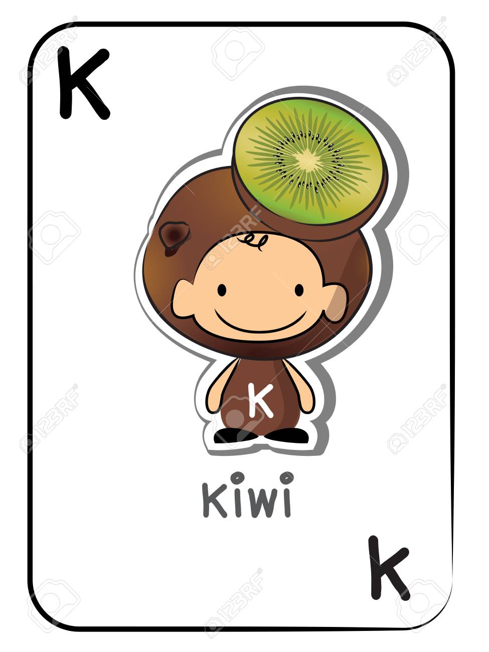 Flashcard Para Ninos En Edad Preescolar Letra K Para Kiwi Ilustraciones Vectoriales Clip Art Vectorizado Libre De Derechos Image