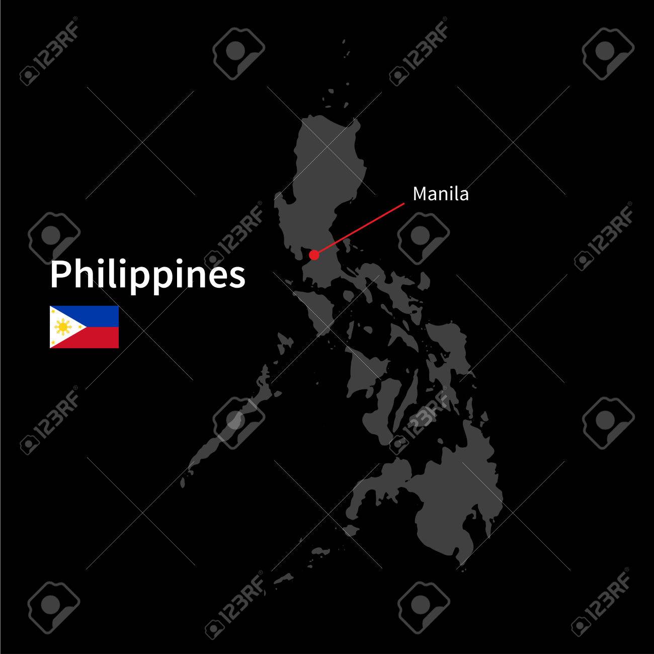 フィリピンの首都マニラ黒い背景上のフラグの詳細地図 のイラスト素材 ベクタ Image 38124045