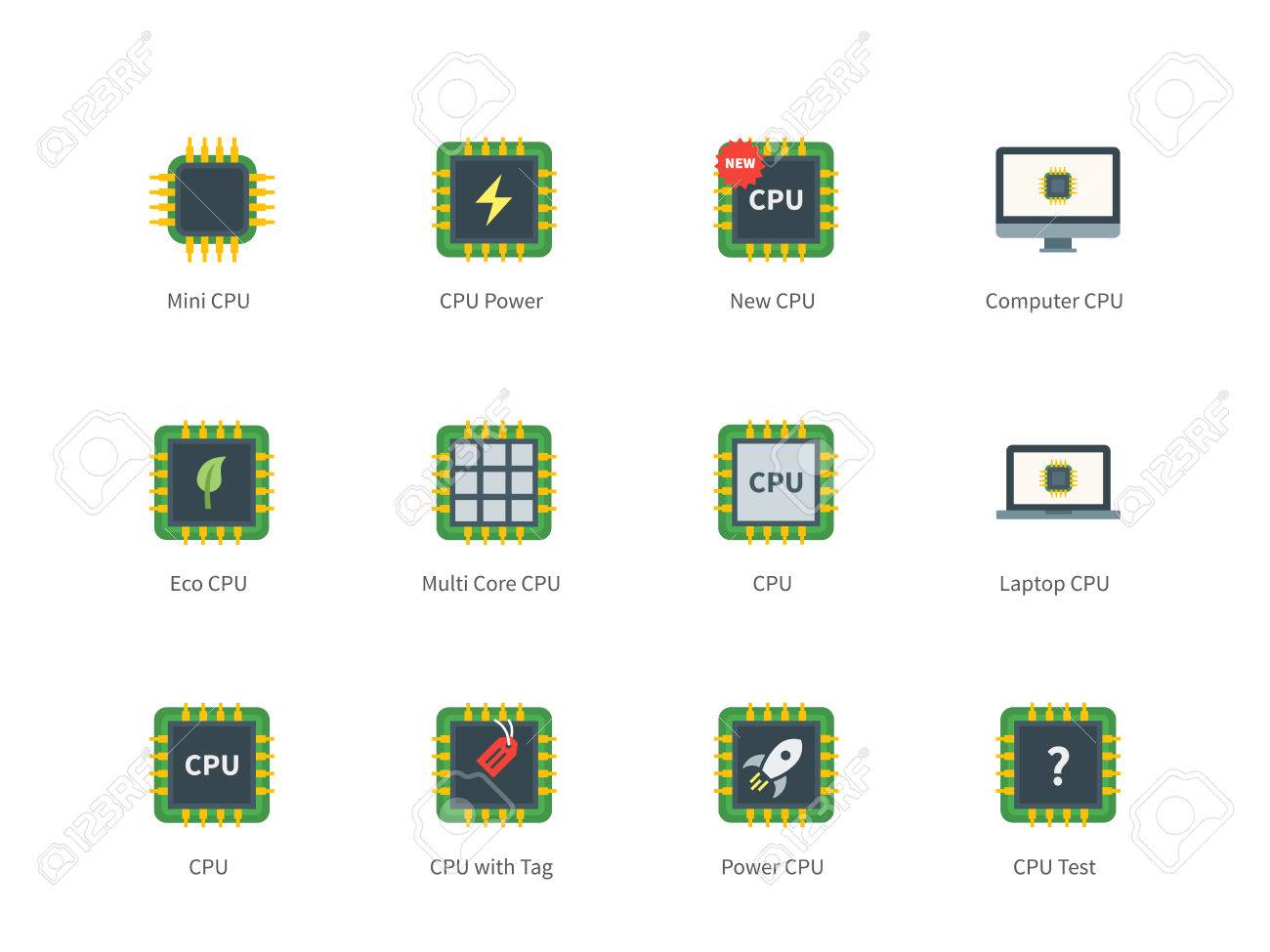 Central Processing Unit Vector Color Icons Set Computing And Royalty Free Cliparts Vectors And Stock Illustration Image