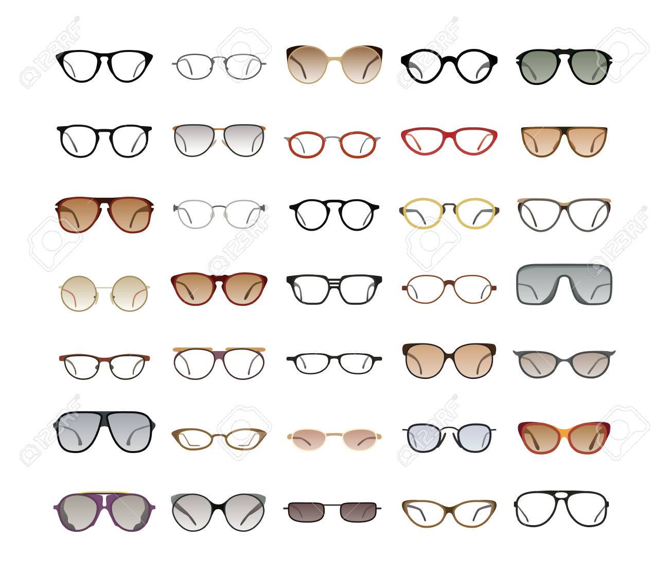 vector collection of eyeglasses and sunglasses with different
