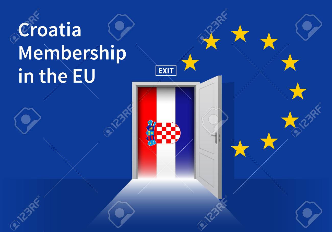 クロアチアおよび欧州連合の旗 クロアチア国旗と Eu 旗 壁に抽象的なクロアチア出口 のイラスト素材 ベクタ Image