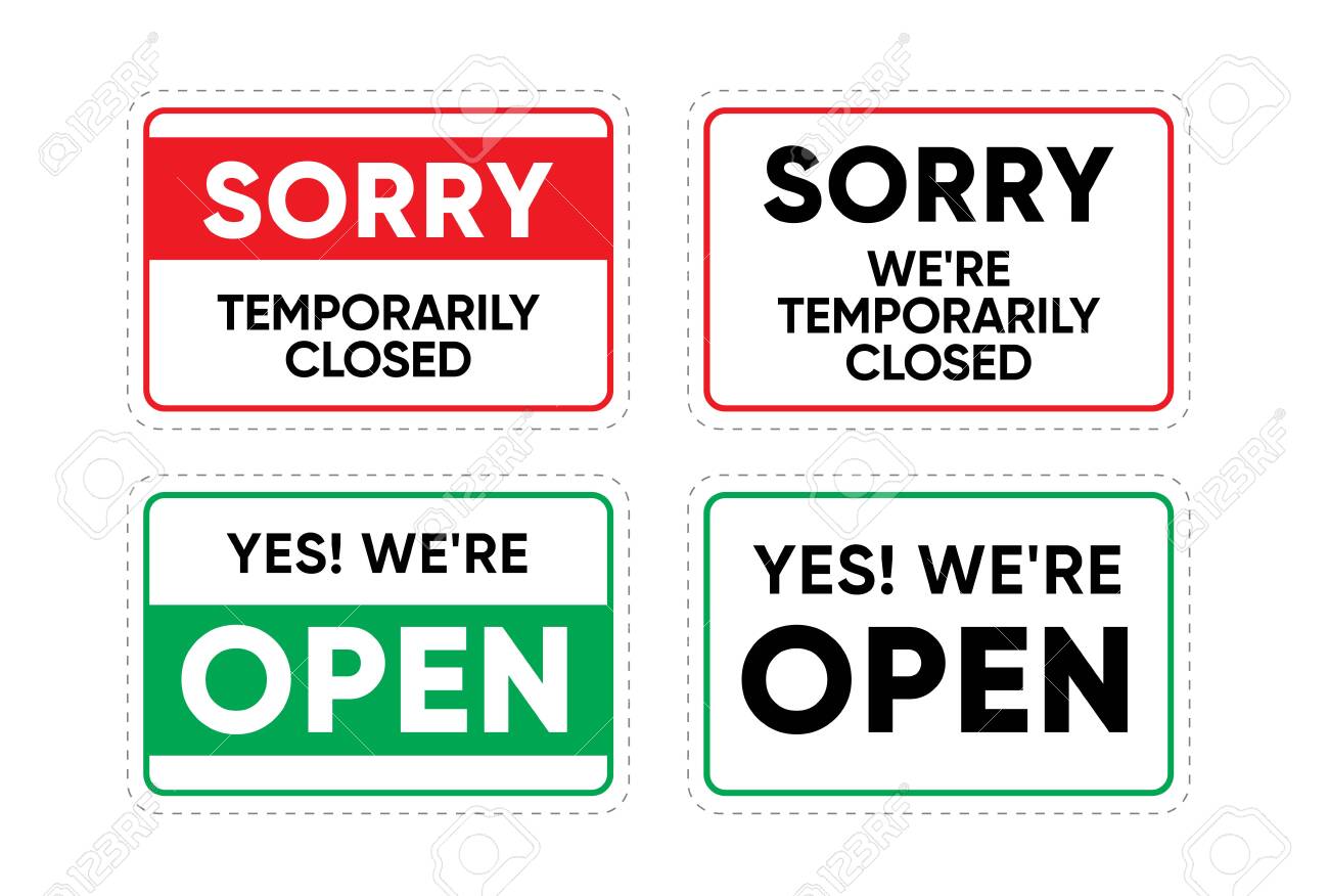 SORRY Temporarily Closed Sign And Yes We Are Open Sticker For Print Or Web. Editable Line Vector Royalty Free SVG, Cliparts, Vectors, and Stock Illustration. Image 143572796. sorry-temporarily-closed-sign-and-yes-we-are-open-sticker-for-print-or-web-editable-line-vector-royalty-free-svg-cliparts-vectors-and-stock-illustration-image-143572796
