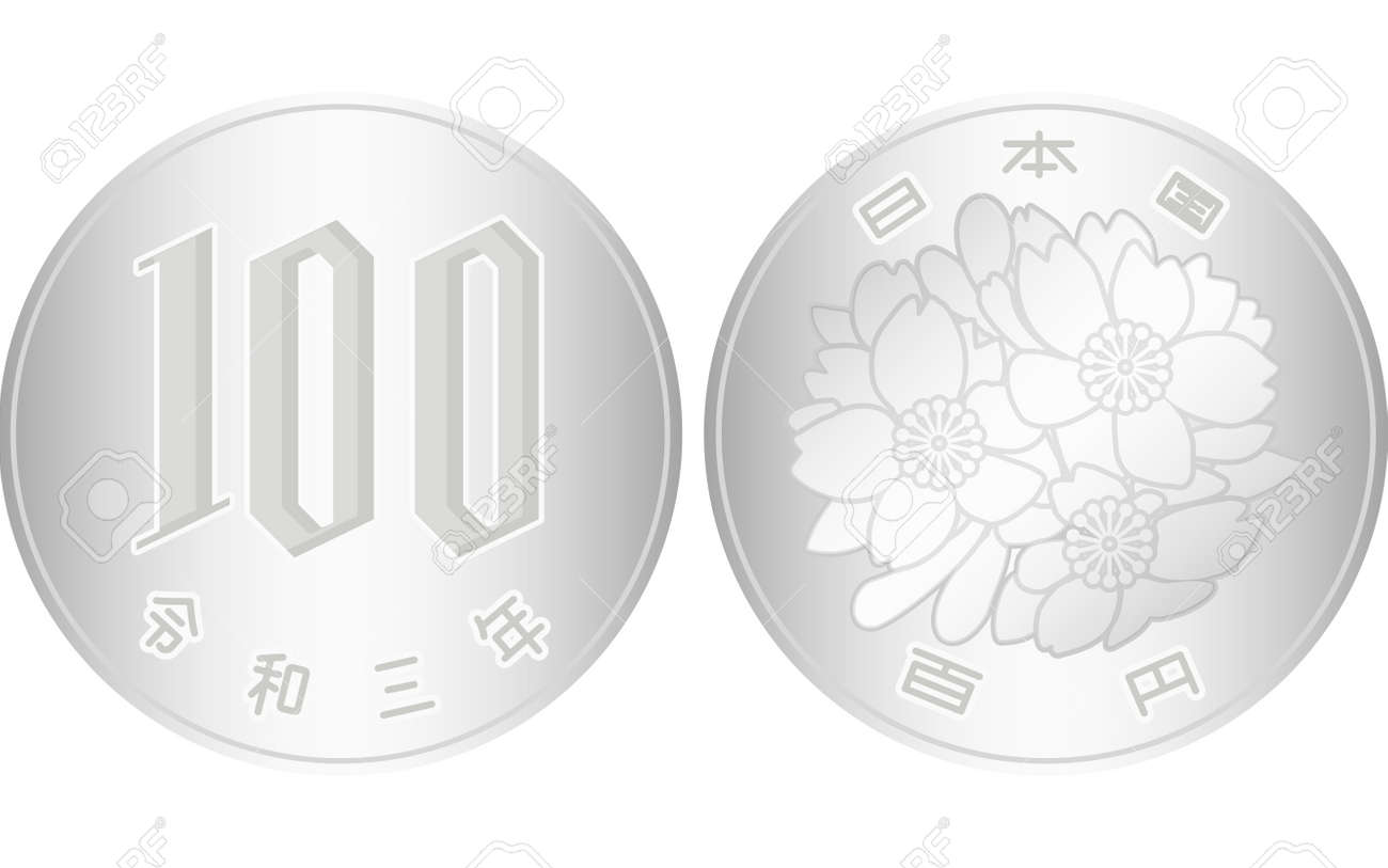 日本円硬貨（お金）、100円硬貨（表裏）のイラスト素材・ベクター Image 174223912