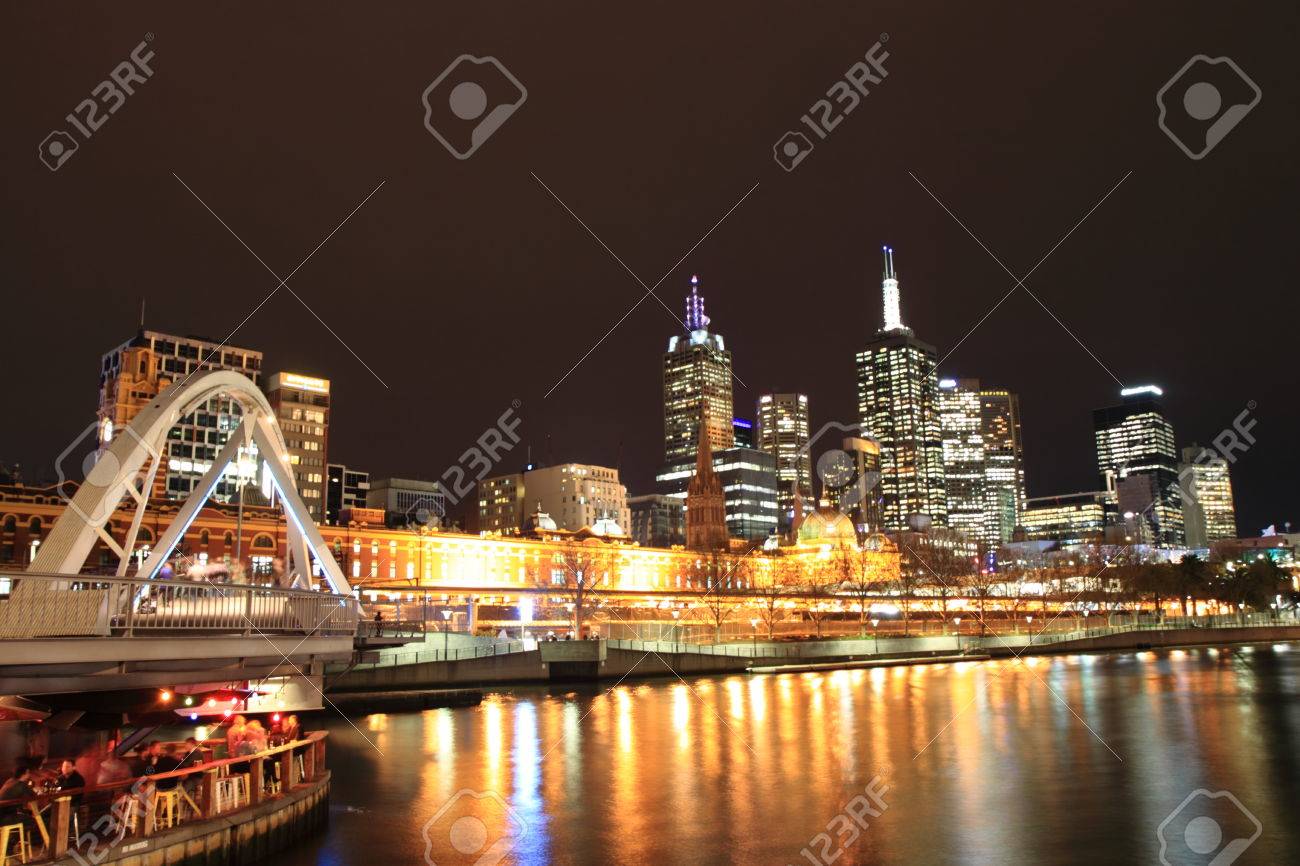Beautiful Melbourne City Night View And Yarra River In Melbourne