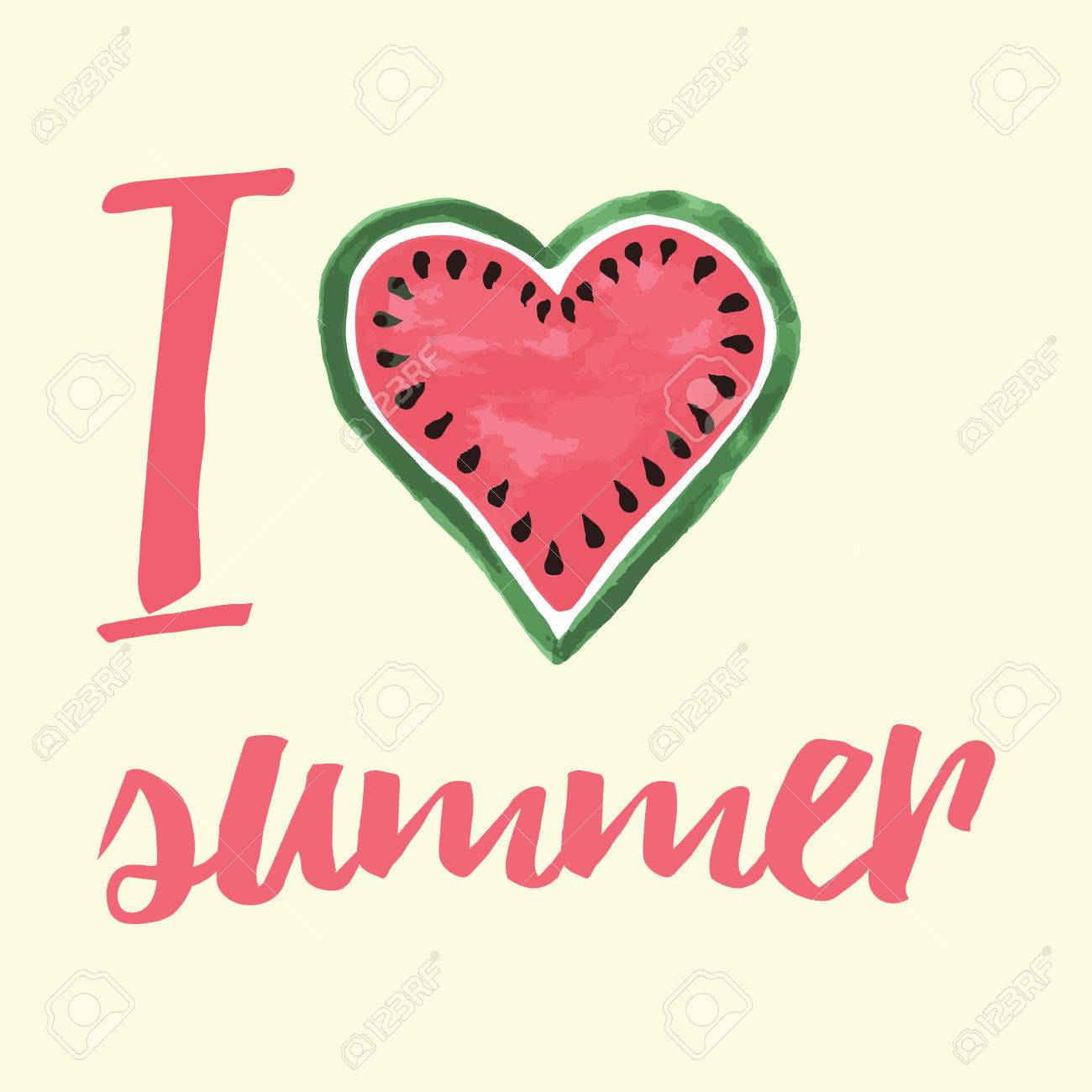 vector print with watermelon and lettering i love summer