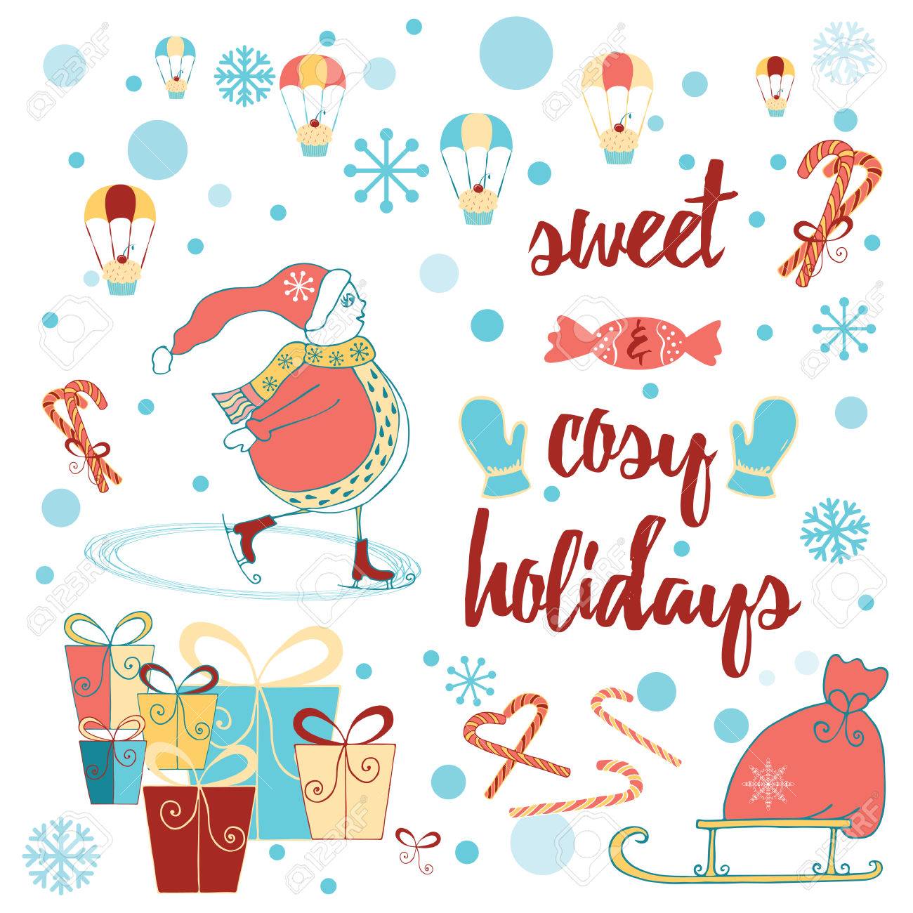 christmas and happy new year card with snowman gifts candy free happy new year card